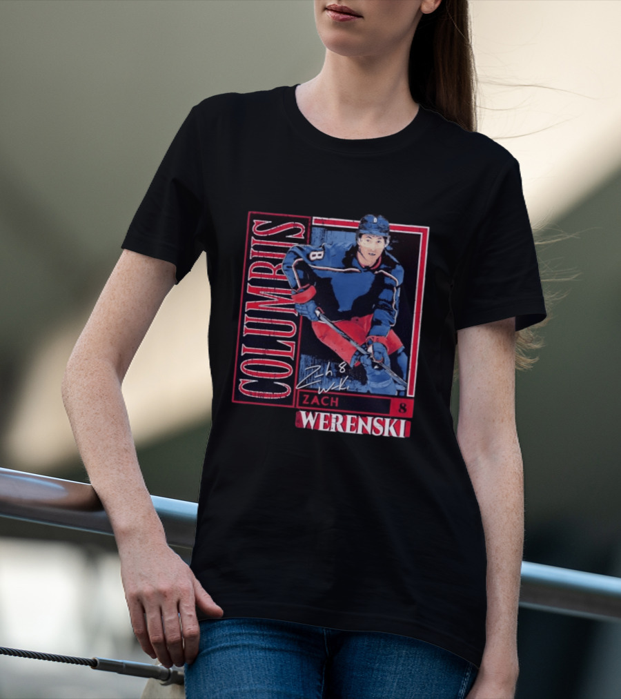 Zach Werenski 8 Columbus Blue Jackets Hockey Card T-Shirt
