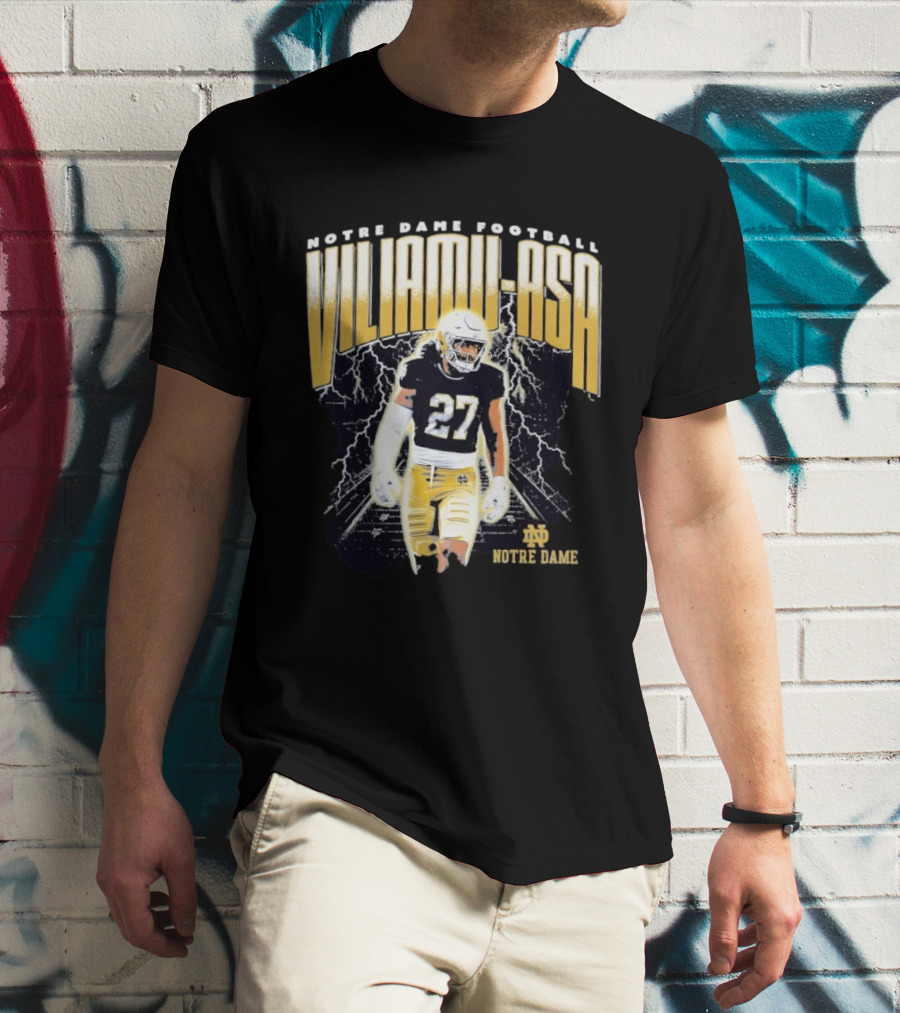 Notre Dame Viliamu Asa No 27 Football Lightning T-Shirt