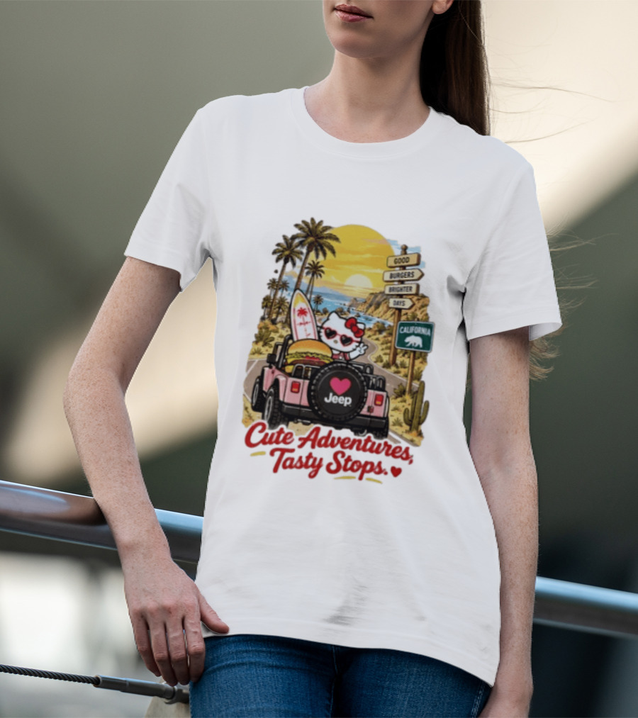 Cute Adventures Tasty Stops California Jeep Beach Burger Good Vibes T-Shirt