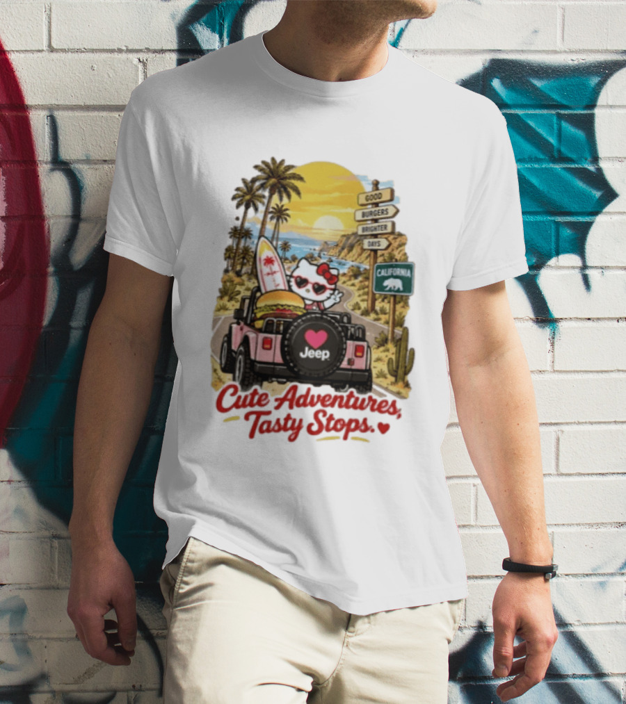 Cute Adventures Tasty Stops California Jeep Beach Burger Good Vibes T-Shirt