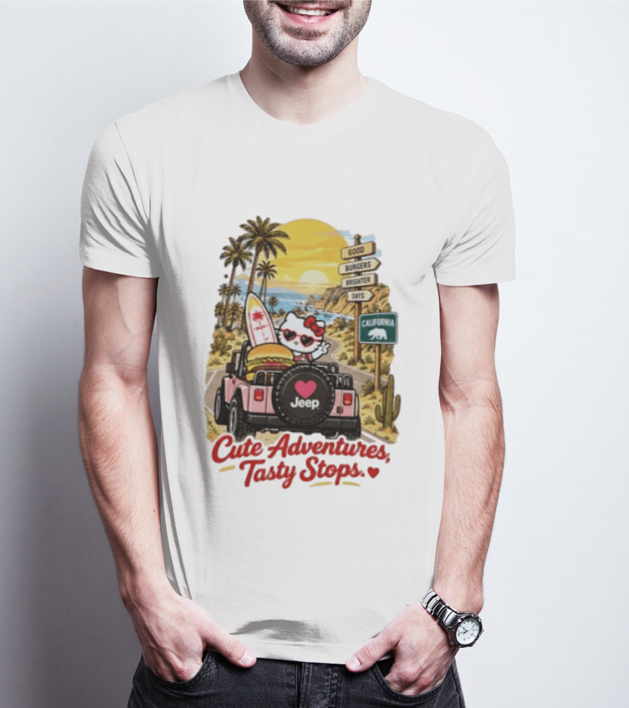 Cute Adventures Tasty Stops California Jeep Beach Burger Good Vibes T-Shirt
