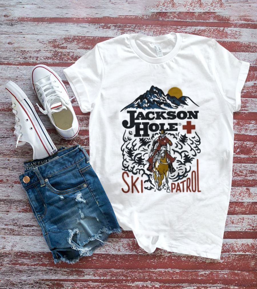 Jackson Hole Wyoming Mountain Cowboy Ski Patrol Adventure T-Shirt