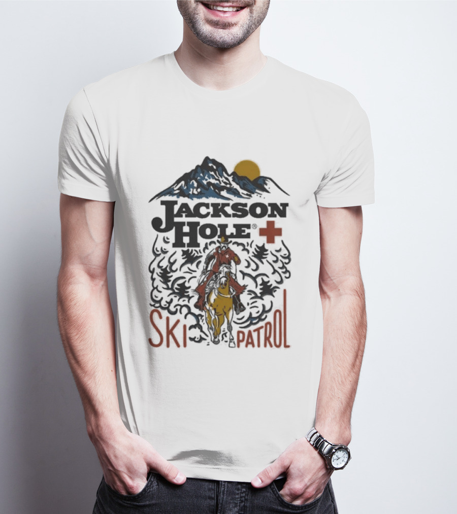 Jackson Hole Wyoming Mountain Cowboy Ski Patrol Adventure T-Shirt