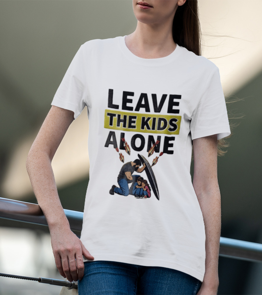 Leave The Kids Alone Bearded Man Shielding Children From Arrows T-Shirt
