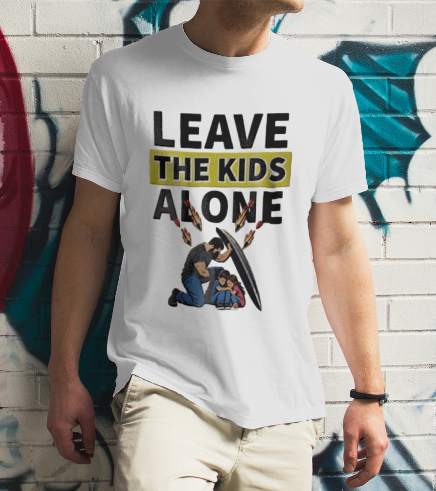 Leave The Kids Alone Bearded Man Shielding Children From Arrows T-Shirt