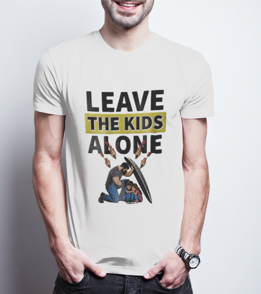 Leave The Kids Alone Bearded Man Shielding Children From Arrows T-Shirt