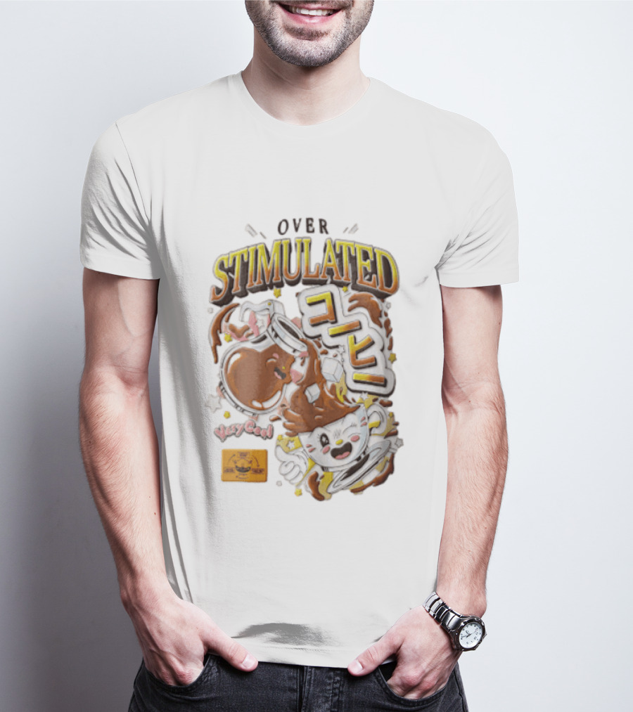 Over Stimulated Coffee Pot Pouring Very Coffee Cartoon Cute T-Shirt