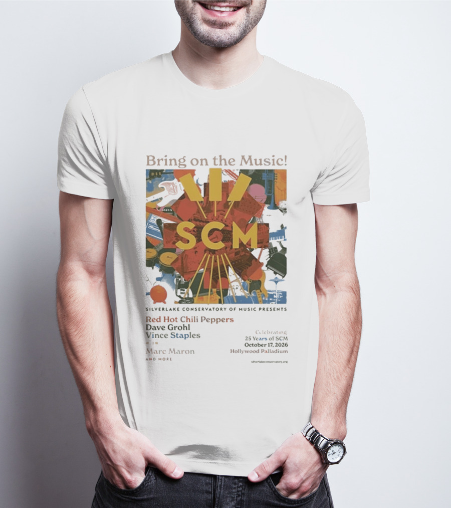 Bring On The Music Silverlake Conservatory Red Hot Chili Peppers Dave Grohl Vince Staples Event October 17 2026 Hollywood Palladium T-Shirt