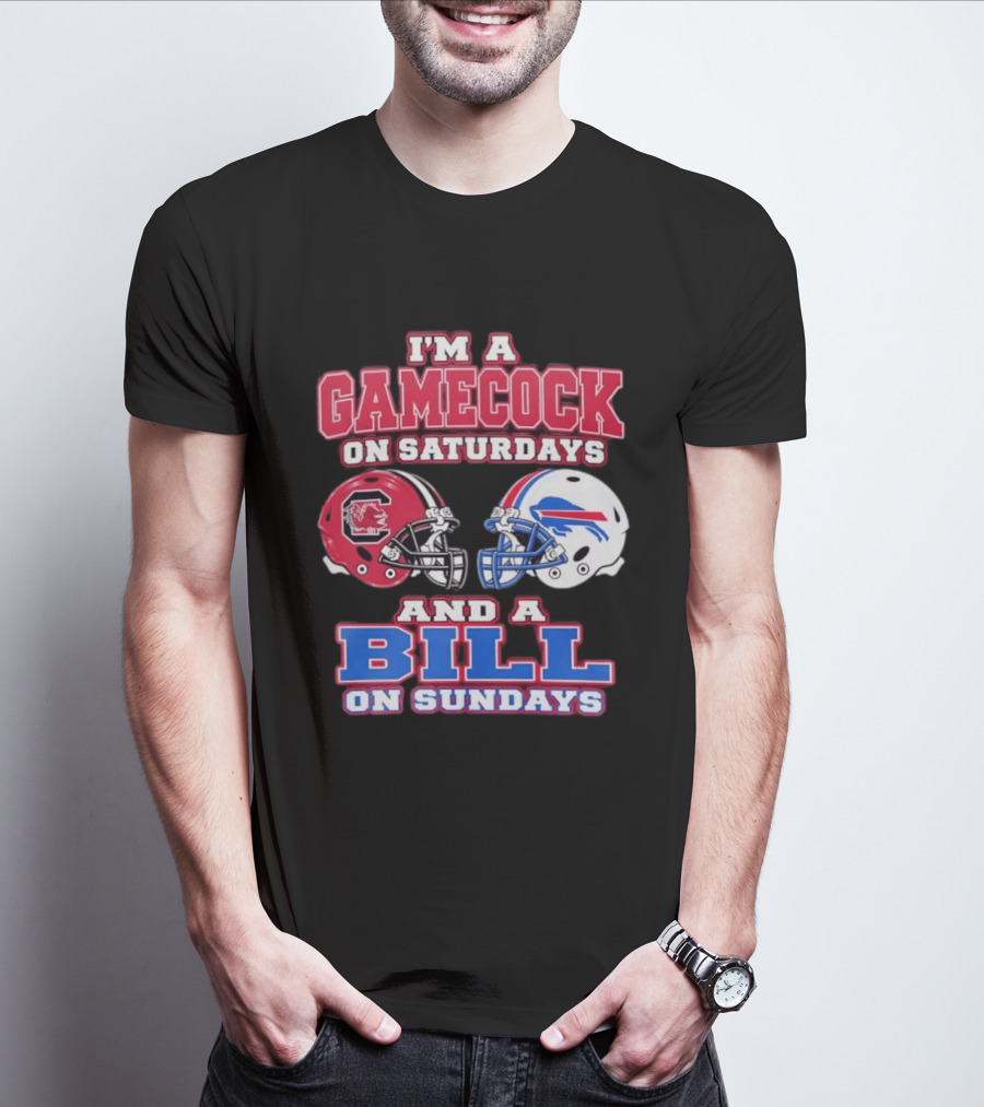 I'm A Gamecock On Saturdays And A Bill On Sundays Football Helmets T-Shirt