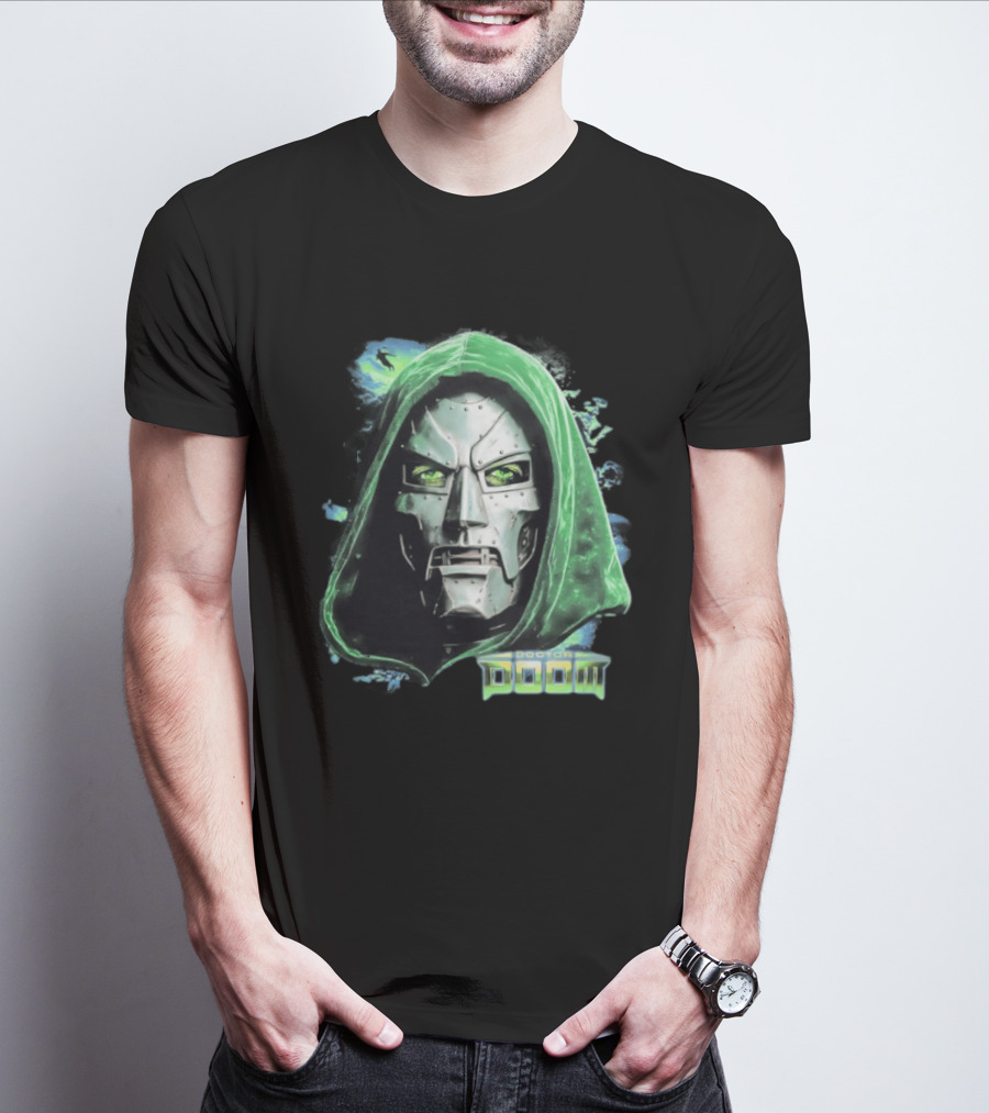 Doctor Doom Marvel Green Hooded Mask Iconic Villain T-Shirt