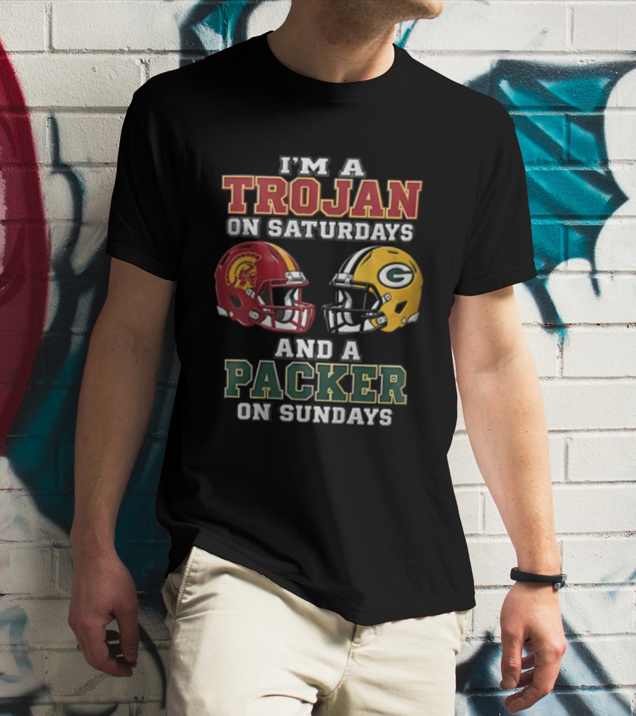 I'm A Trojan On Saturdays Packer On Sundays Football Helmets T-Shirt