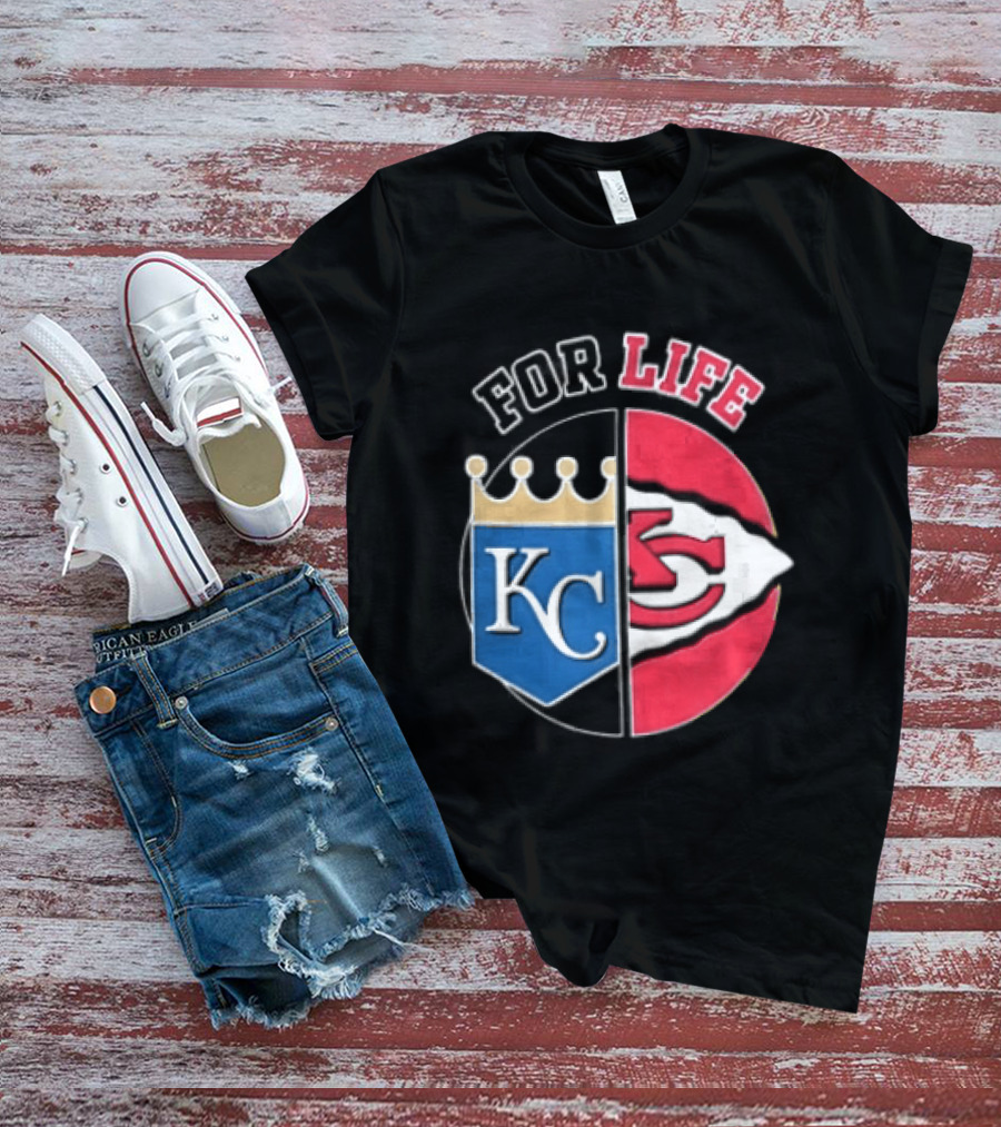 Kansas City Royals Chiefs For Life KC Arrowhead Split Crown T-Shirt
