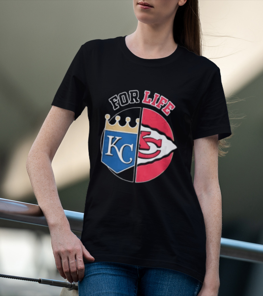 Kansas City Royals Chiefs For Life KC Arrowhead Split Crown T-Shirt