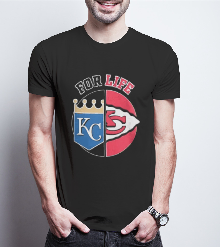 Kansas City Royals Chiefs For Life KC Arrowhead Split Crown T-Shirt