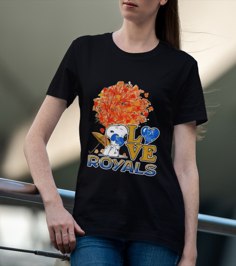 KC Royals Love Snoopy Hug Heart Peanuts Baseball Fall Tree T-Shirt