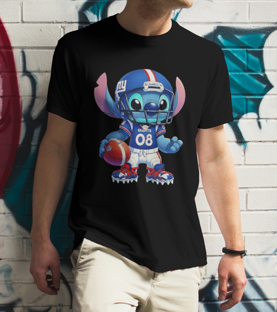 Stitch New York Giants Player Cartoon Collaboration 08 Football T-Shirt