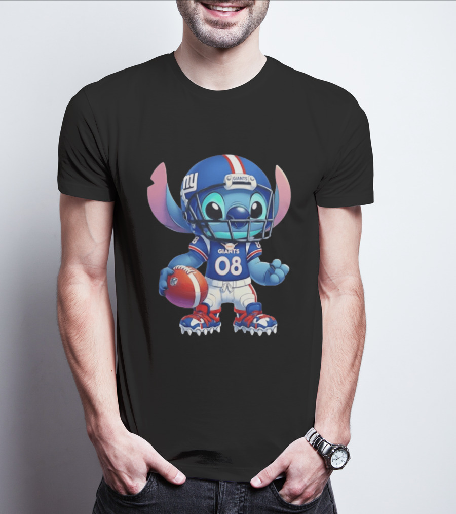 Stitch New York Giants Player Cartoon Collaboration 08 Football T-Shirt