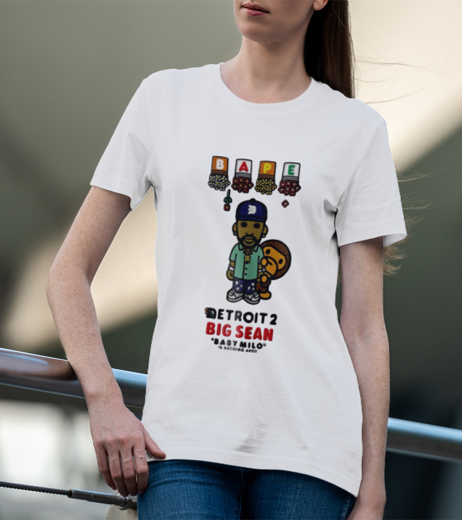 BAPE Big Sean Detroit 2 Baby Milo Cartoon Man Wearing Cap T-Shirt