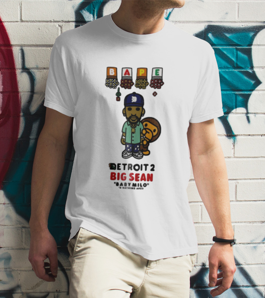BAPE Big Sean Detroit 2 Baby Milo Cartoon Man Wearing Cap T-Shirt