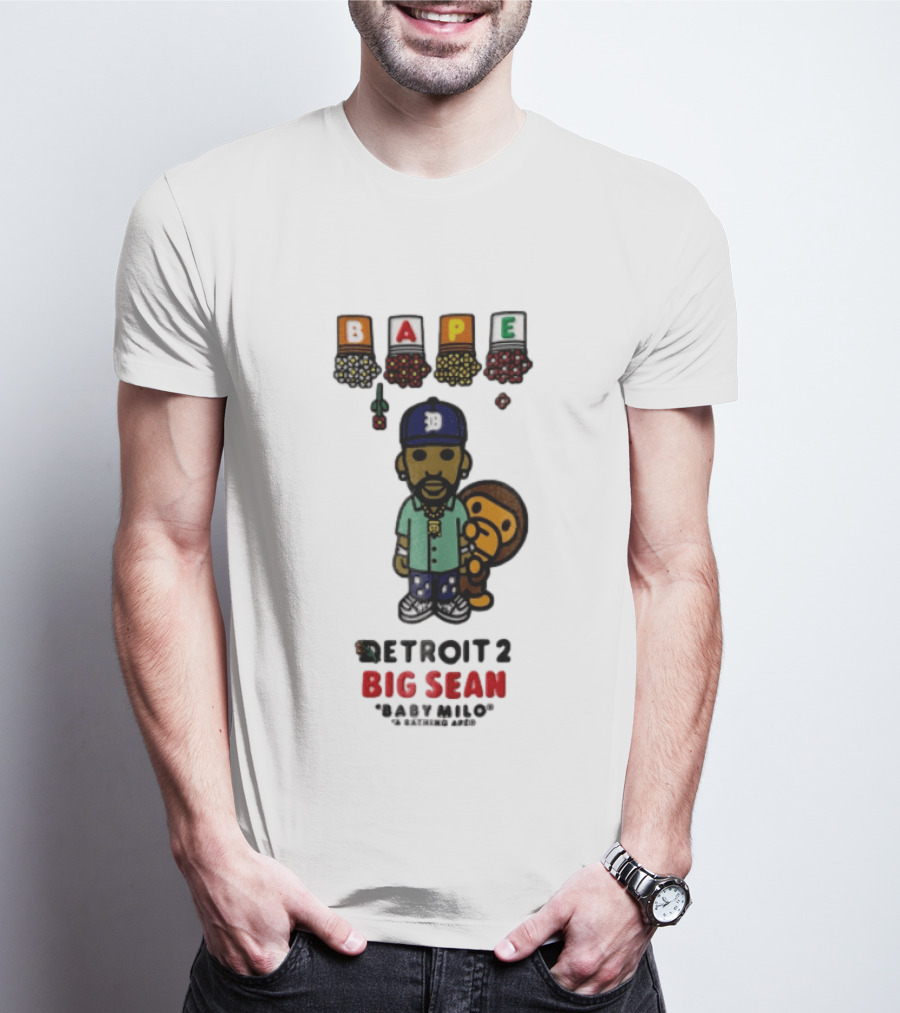 BAPE Big Sean Detroit 2 Baby Milo Cartoon Man Wearing Cap T-Shirt