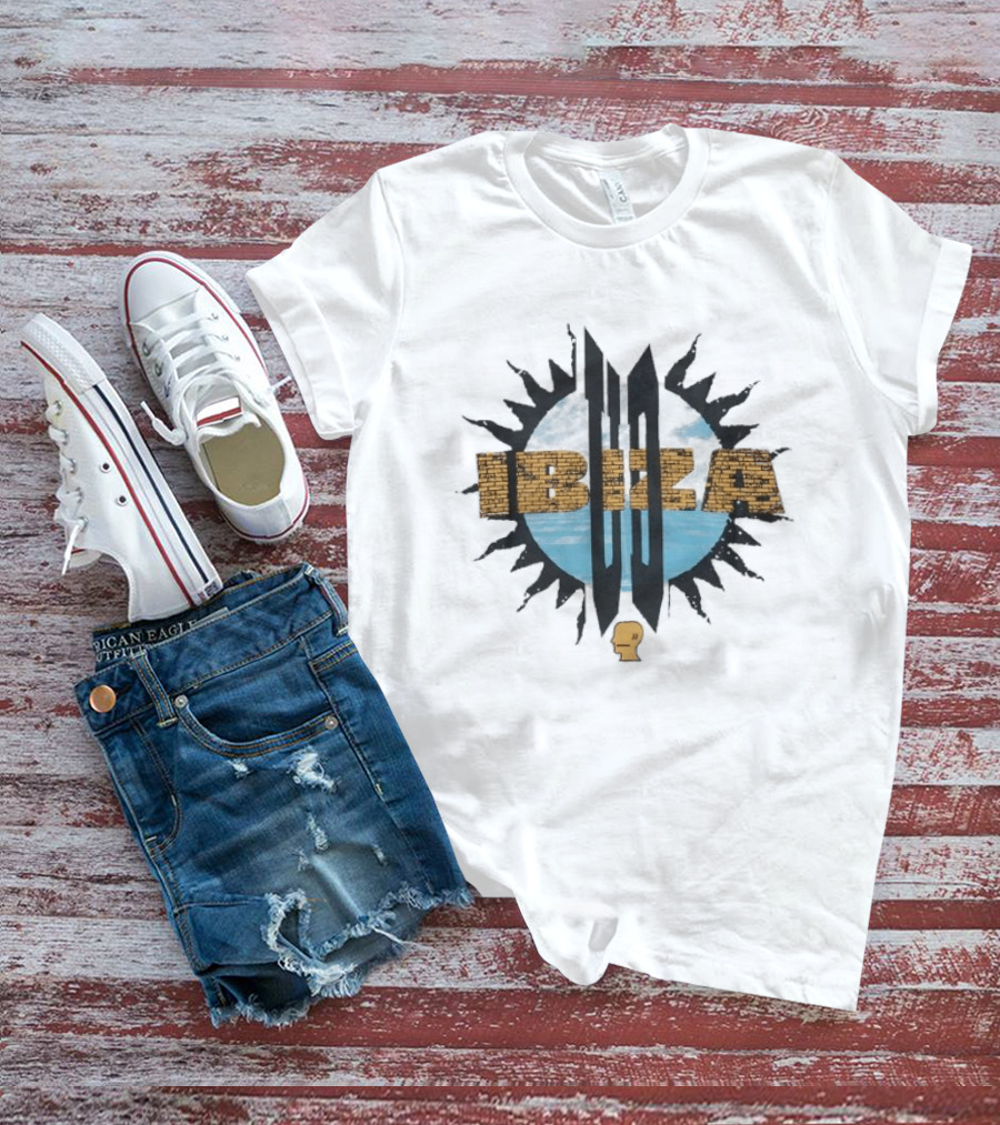 Brain Dead UD Ibiza Sun Collaboration Brick Text With Sun And Sky T-Shirt