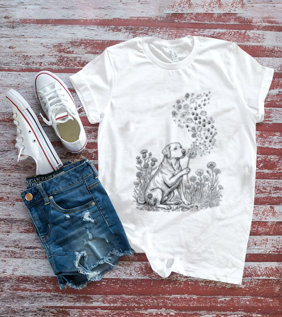 Floral Labrador Retriever Dandelion Dog With Flower T-Shirt