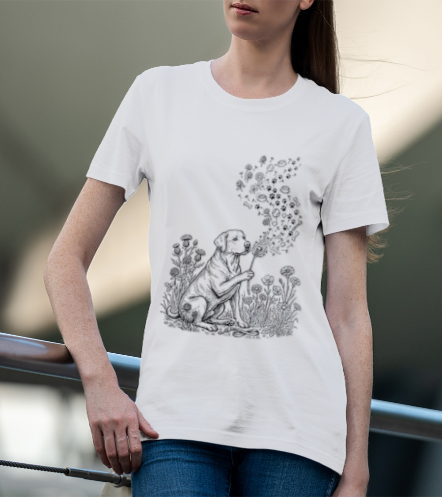 Floral Labrador Retriever Dandelion Dog With Flower T-Shirt