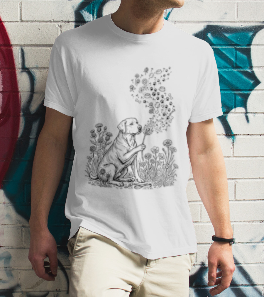 Floral Labrador Retriever Dandelion Dog With Flower T-Shirt