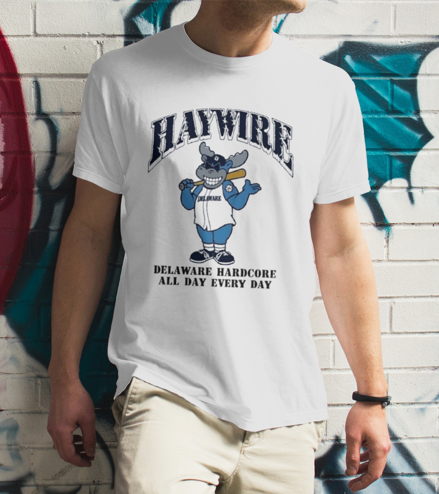 Haywire Wilmington Delaware Hardcore All Day Every Day Cartoon Bull With Baseball Bat T-Shirt