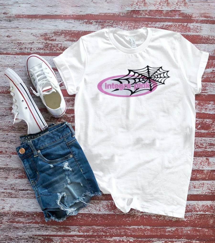 Integra Pink Oval With Black Web White T-Shirt