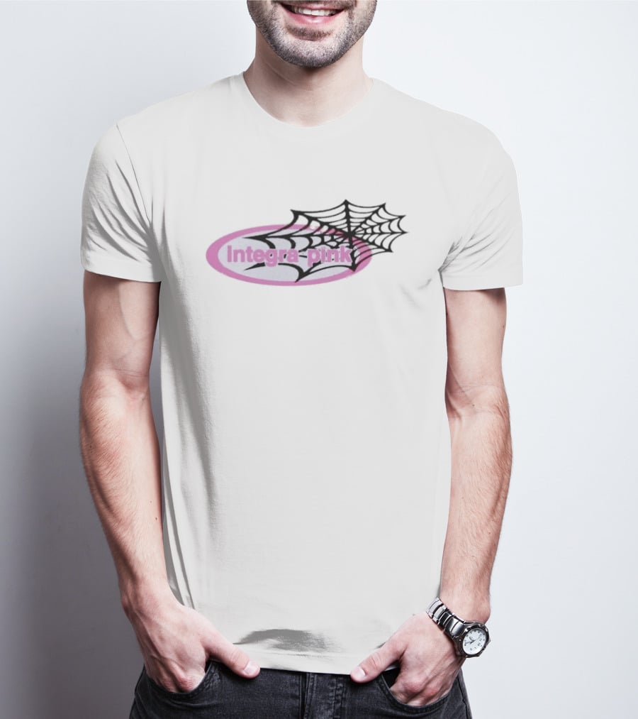 Integra Pink Oval With Black Web White T-Shirt