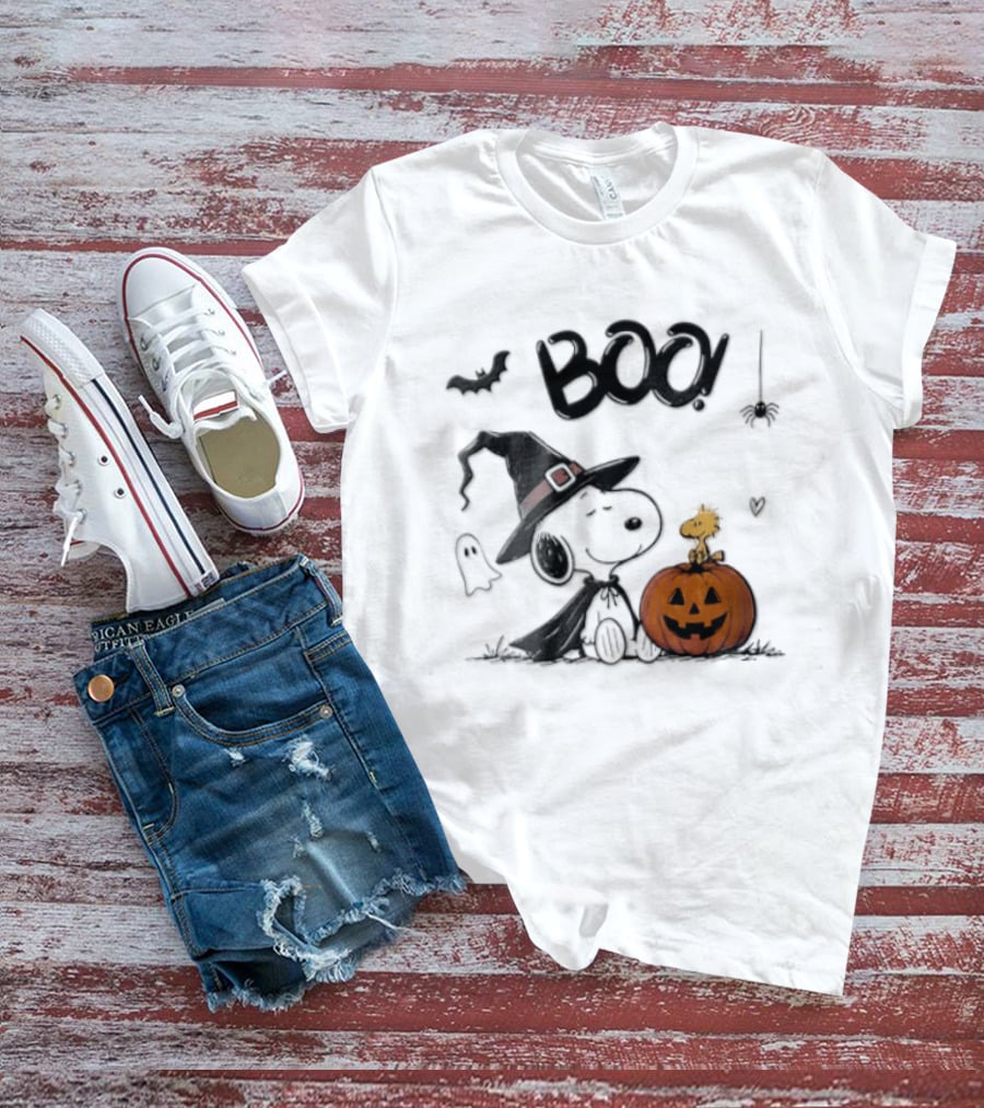 Peanuts BOO Snoopy Witch Hat Woodstock Pumpkin Halloween T-Shirt
