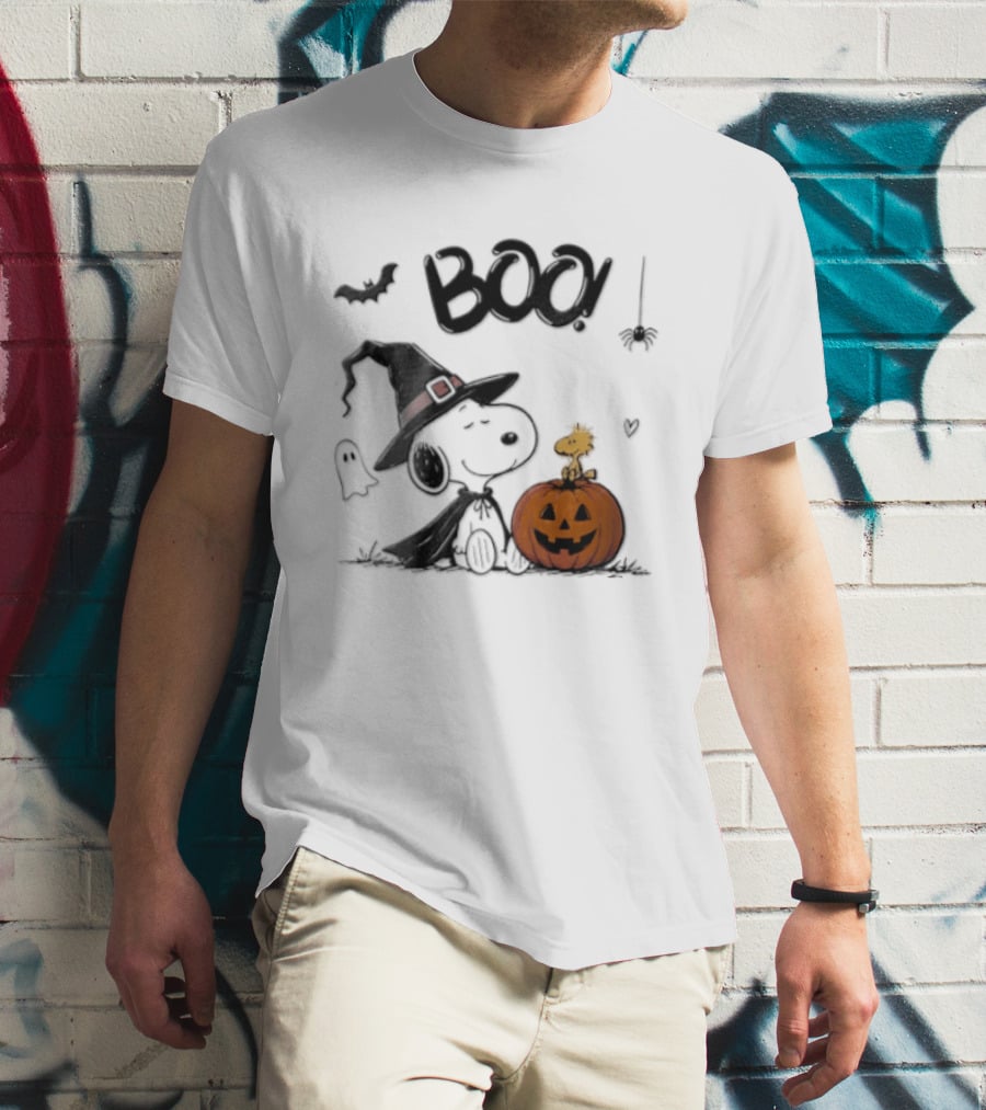 Peanuts BOO Snoopy Witch Hat Woodstock Pumpkin Halloween T-Shirt