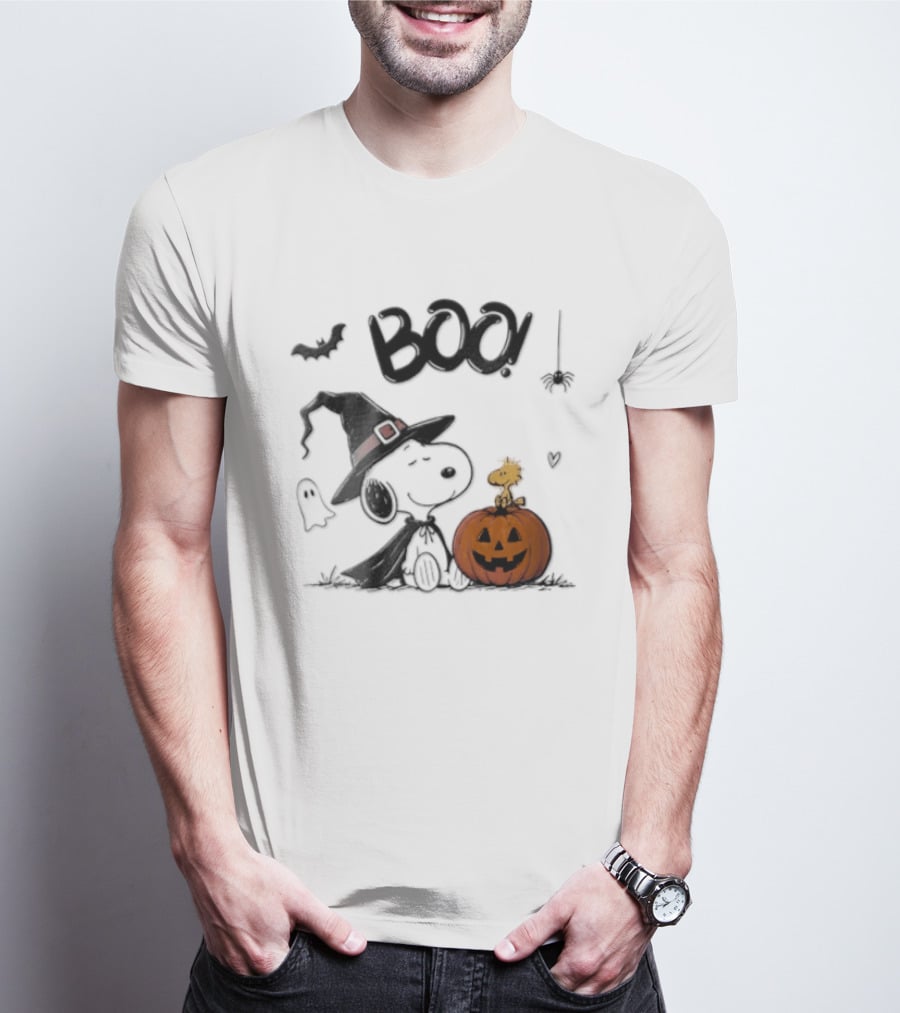 Peanuts BOO Snoopy Witch Hat Woodstock Pumpkin Halloween T-Shirt