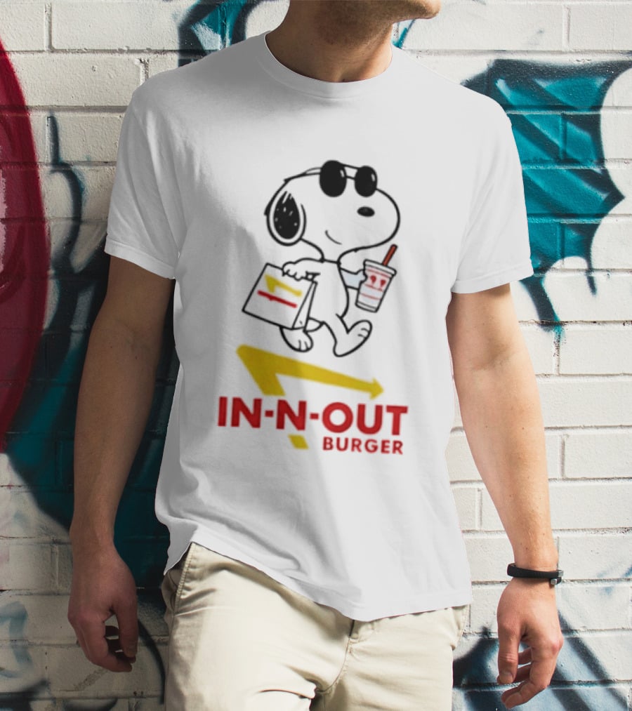 Snoopy With In N Out Burger Bag And Drink Peanuts Fast Food T-Shirt