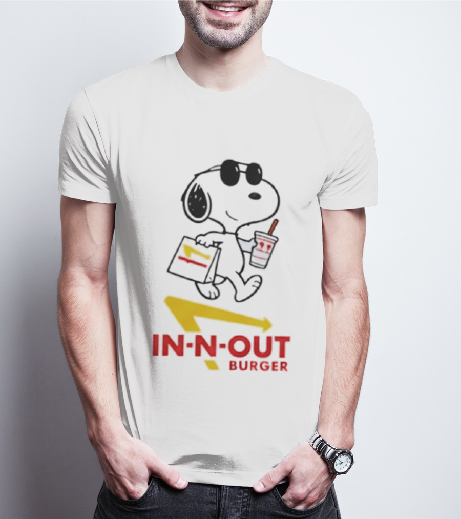 Snoopy With In N Out Burger Bag And Drink Peanuts Fast Food T-Shirt