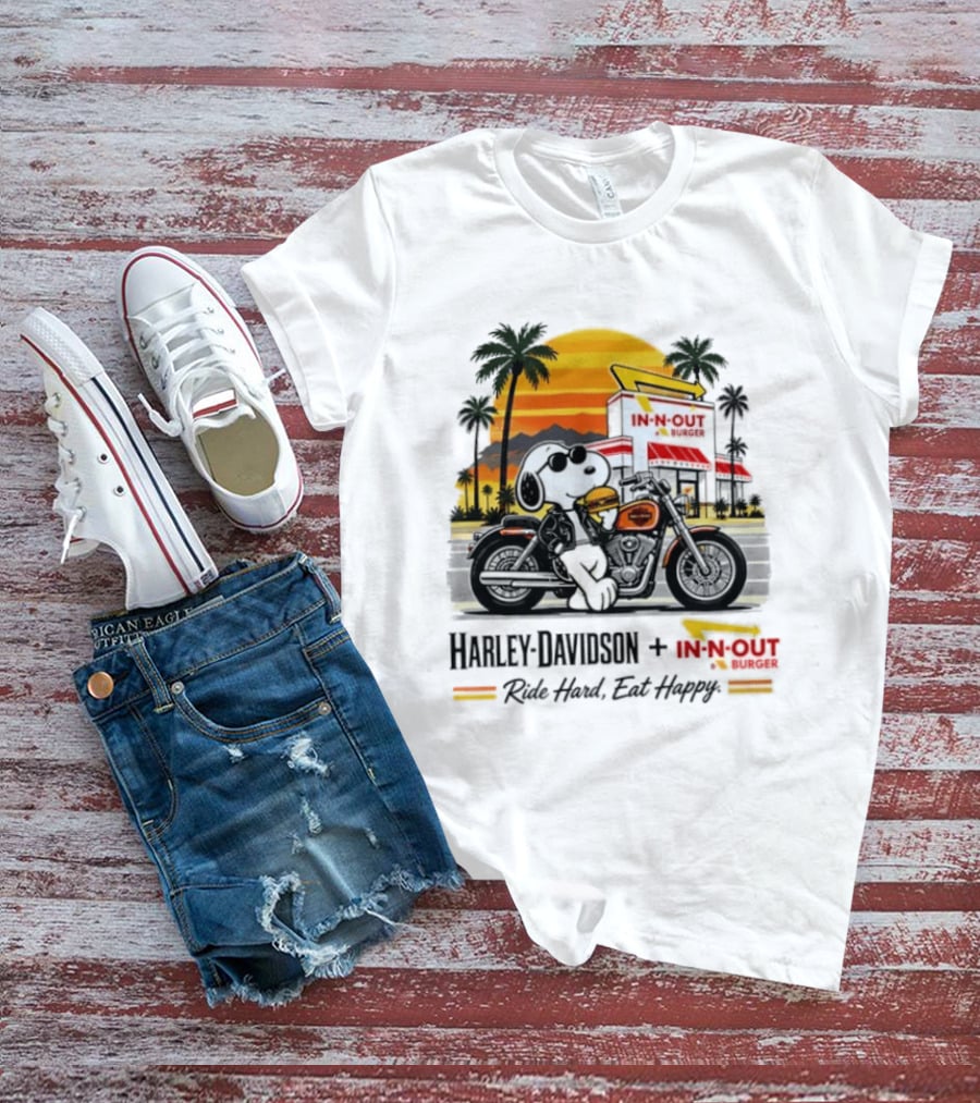 Snoopy Harley Davidson In N Out Burger Ride Hard Eat Happy T-Shirt