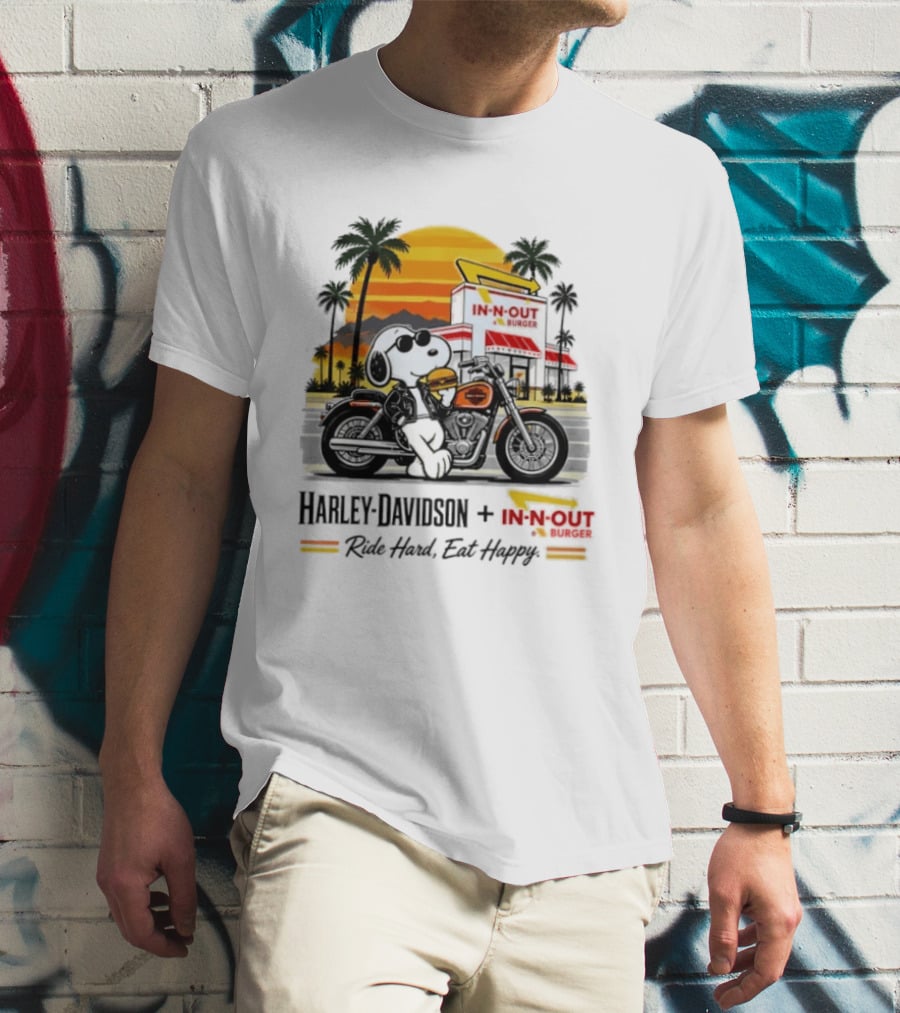 Snoopy Harley Davidson In N Out Burger Ride Hard Eat Happy T-Shirt