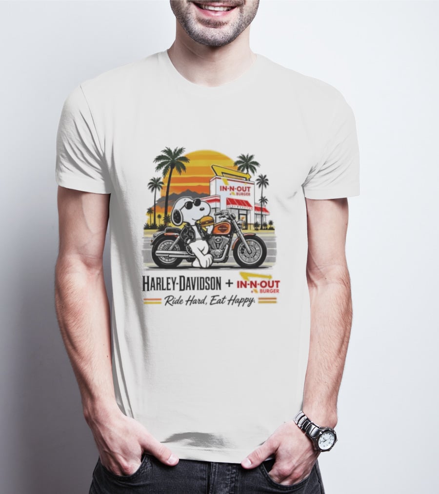 Snoopy Harley Davidson In N Out Burger Ride Hard Eat Happy T-Shirt