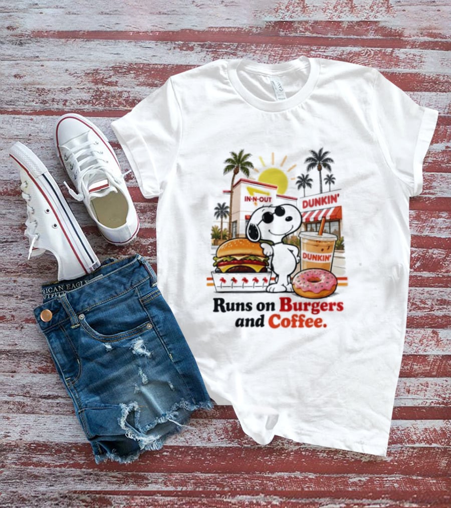 Snoopy Enjoys In N Out Burgers Dunkin Coffee Donuts California Sunshine T-Shirt