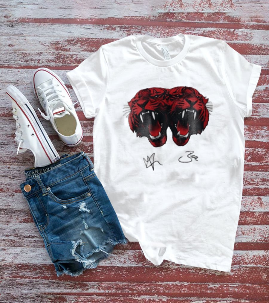 Tigers Heads Roaring Red Dual Fierce Animal T-Shirt