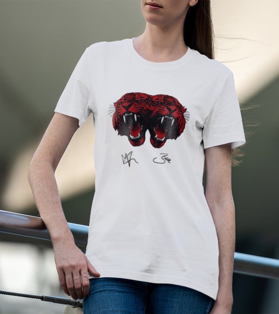Tigers Heads Roaring Red Dual Fierce Animal T-Shirt