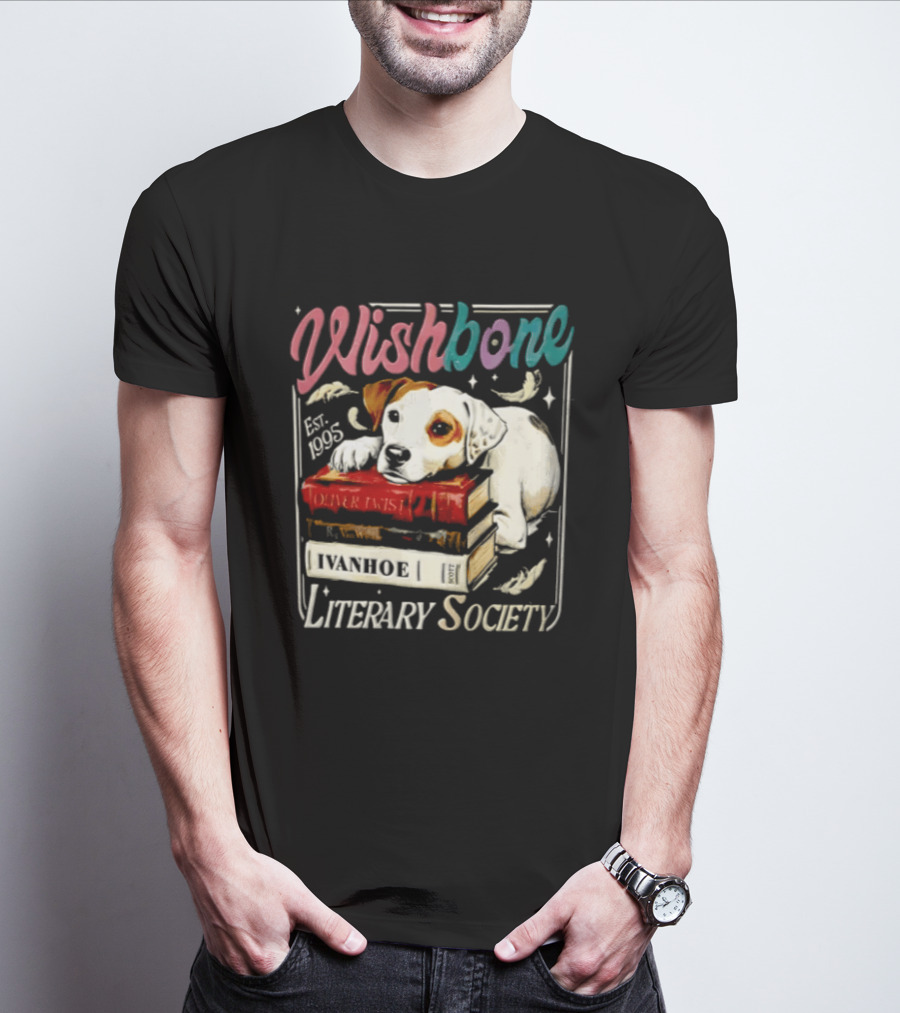Wishbone Jack Russell Terrier Literary Society Ivanhoe Aaron Twist Books T-Shirt