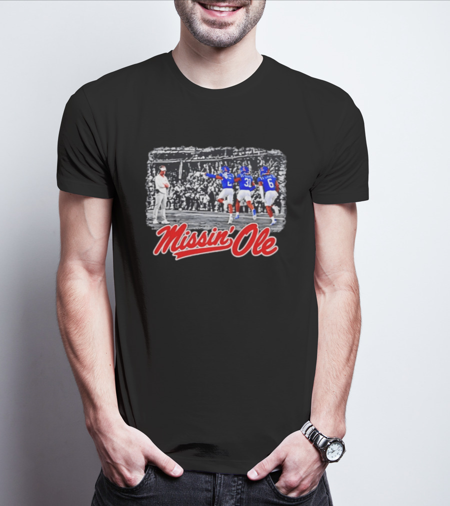 Missin' Ole Mississippi Football Scene With Players And Coach T-Shirt