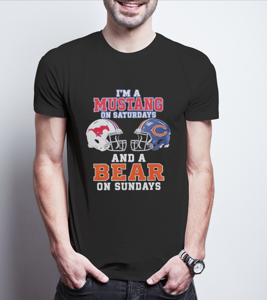 I'm A Mustang On Saturdays And A Bear On Sundays Football Helmet Logos T-Shirt