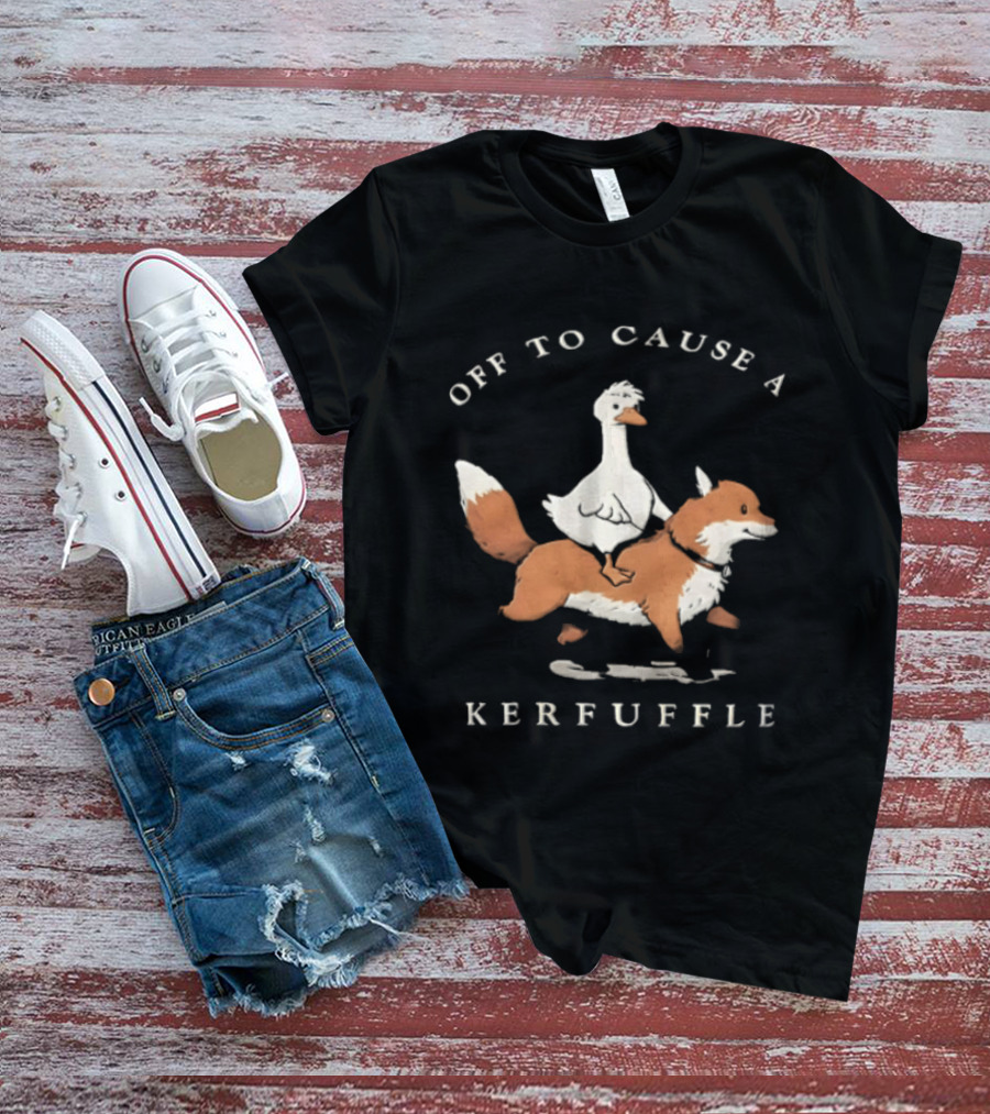 Off To Cause A Kerfuffle Goose Riding Fox Cartoon T-Shirt