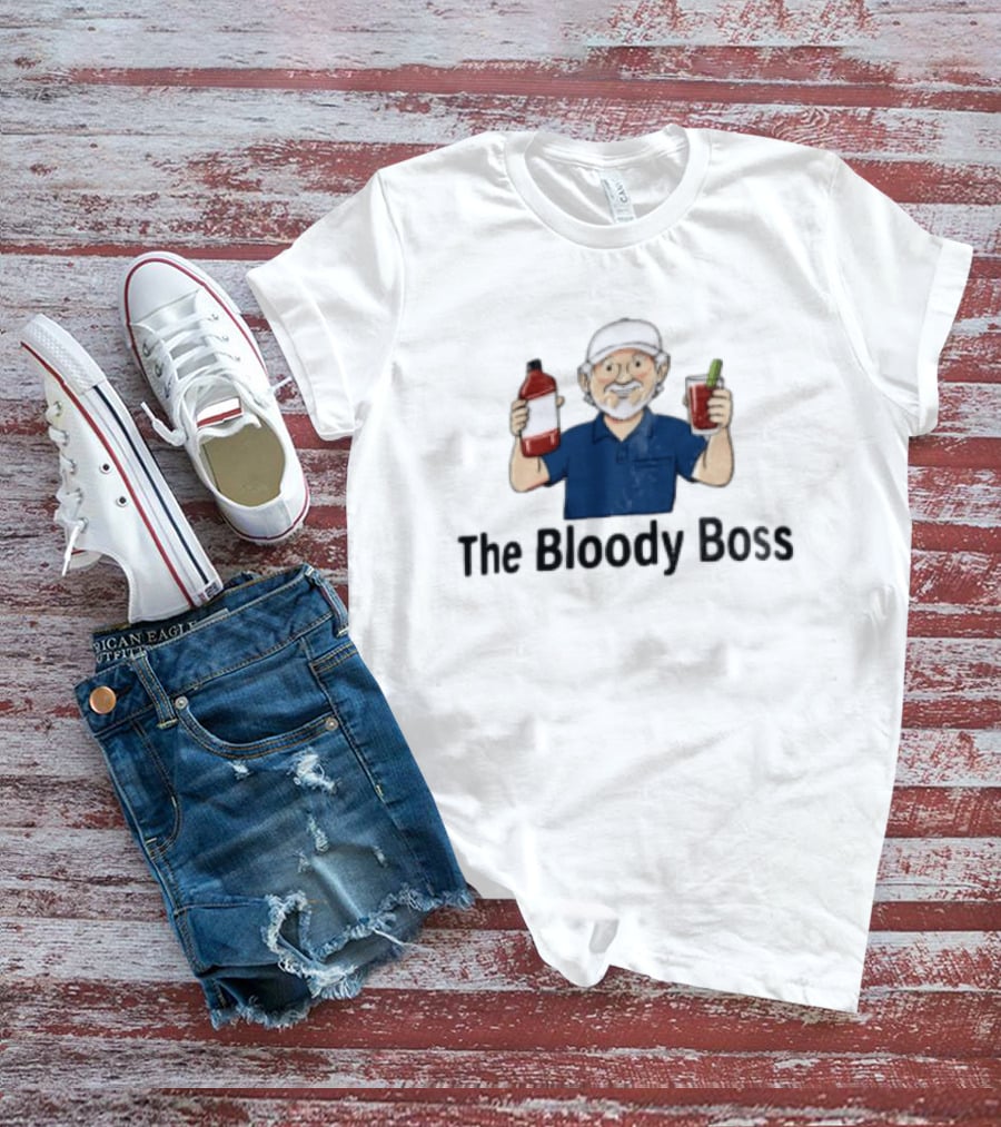 The Bloody Boss Funny Cartoon Character Holding Drink And Bottle T-Shirt