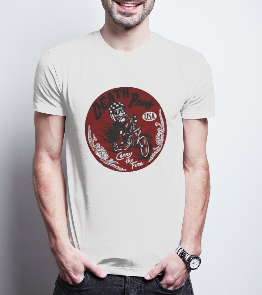 Death Proof USA Easy Rider Skull Motorcycle Carry The Fire T-Shirt