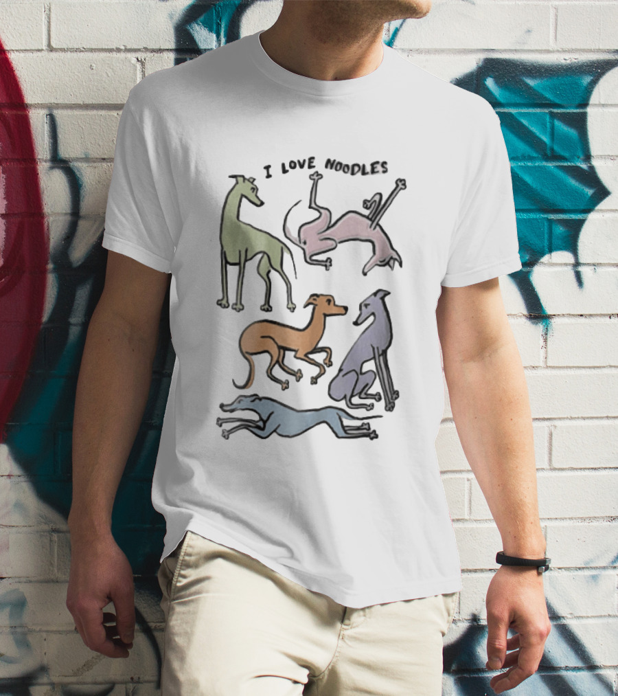 I Love Noodles Five Colorful Greyhound Dogs T-Shirt