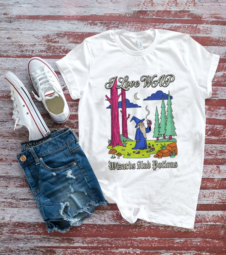 I Love WAP Wizards And Potions Vintage Wizard Forest Scene T-Shirt